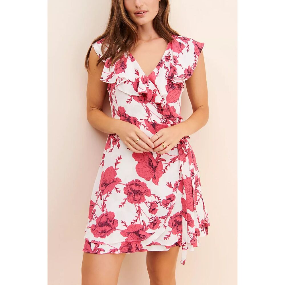 Free People French Quarter Wrap Mini Dress Sleeveless Pink Floral Print Small